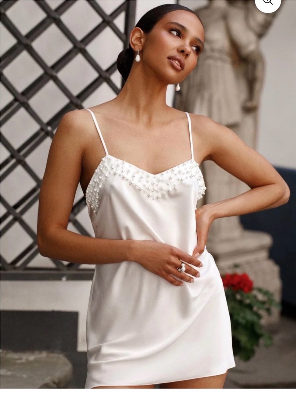 Voir Pearl-Embellished Satin Slip Dress - White